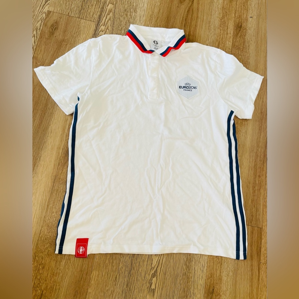 EURO2016 White Polo Shirt with Blue Trim